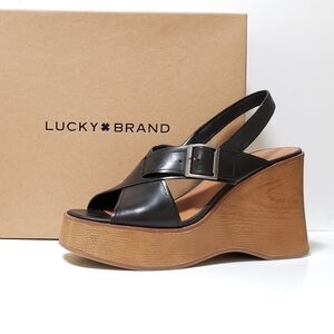 Delaynee Platform Wedge Sandal Leather Slingback Size 8